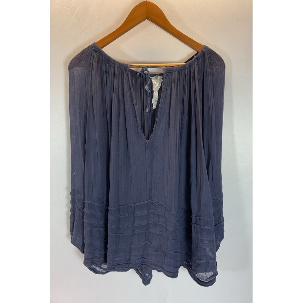 Free People One Navy Tiered Off shoulder‎ sheer peasant top fairy boho